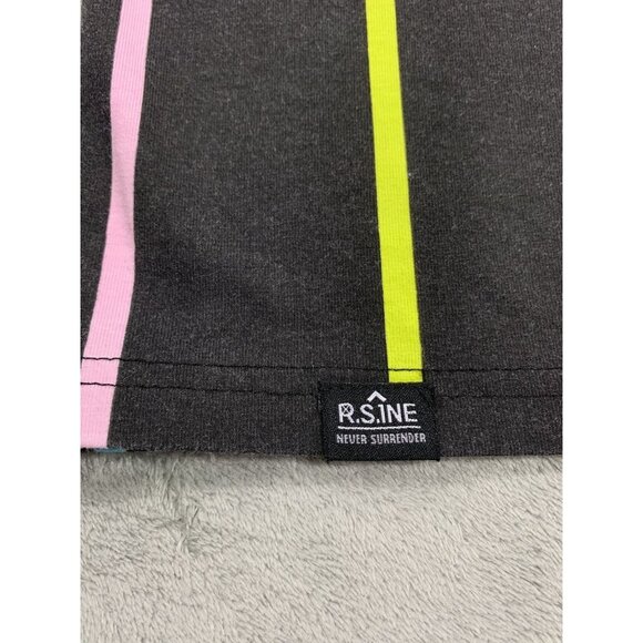 R.SINE Shirt Men Large Black Striped Bear Polo Graphic Tee Streetwear Casual Y2K - Picture 9 of 11